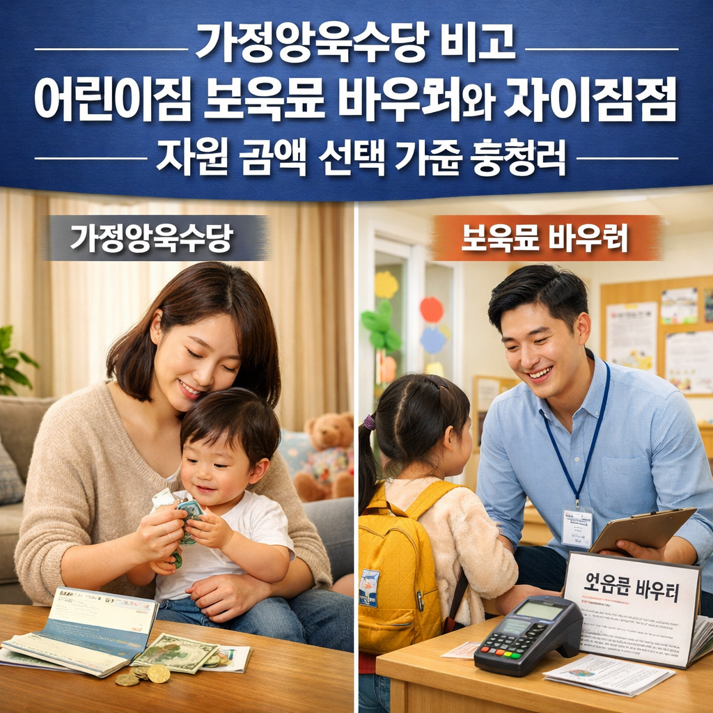 가정양육수당 비교 어린이집 보육료 바우처와 차이점 지원 금액 선택 기준 총정리