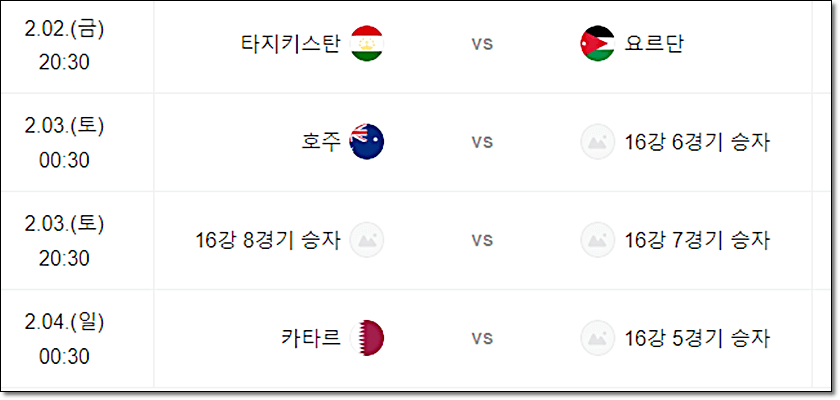 아시안컵 8강 토너먼트