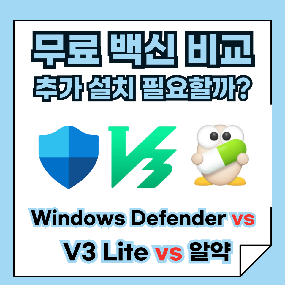Windows Defender vs. V3 Lite vs. 알약: 무료 백신 비교, 추가 설치 필요할까?