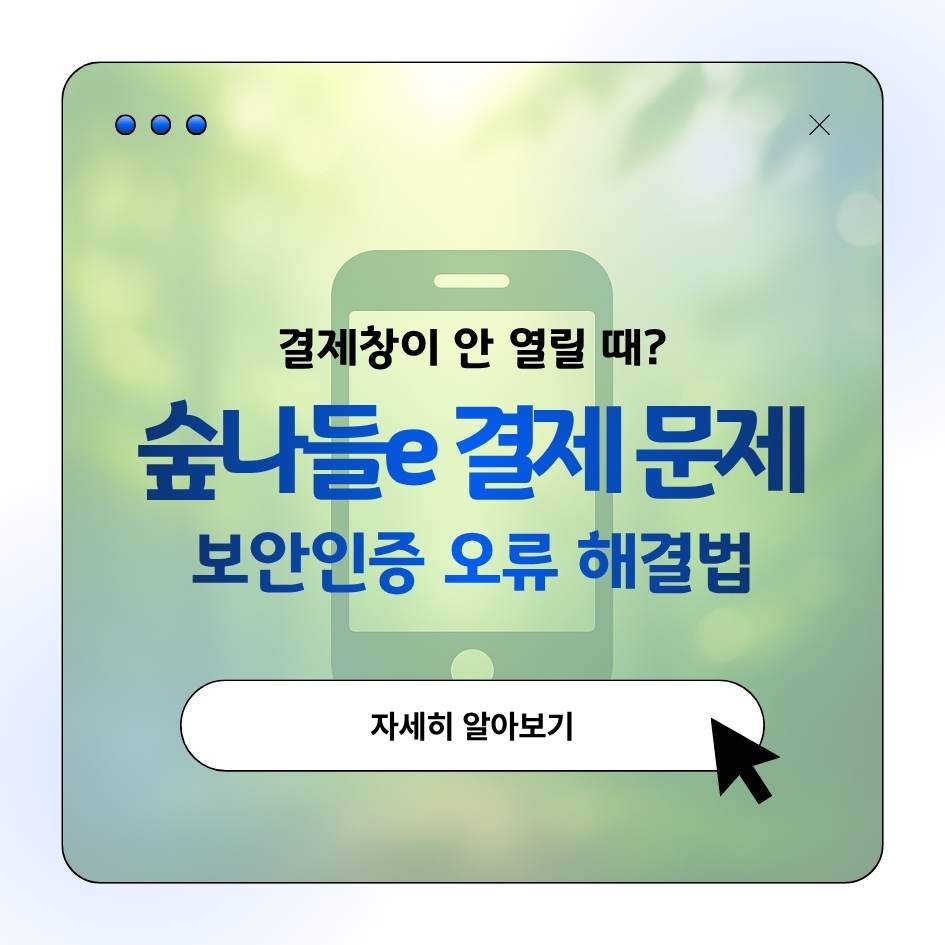 2025 숲나들e 결제 오류 및 보안인증 실패 해결 가이드 이미지｜자연휴양림 예약 결제 문제 안내