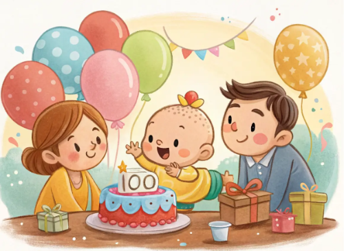 백일-케익-아기-부모님-풍선