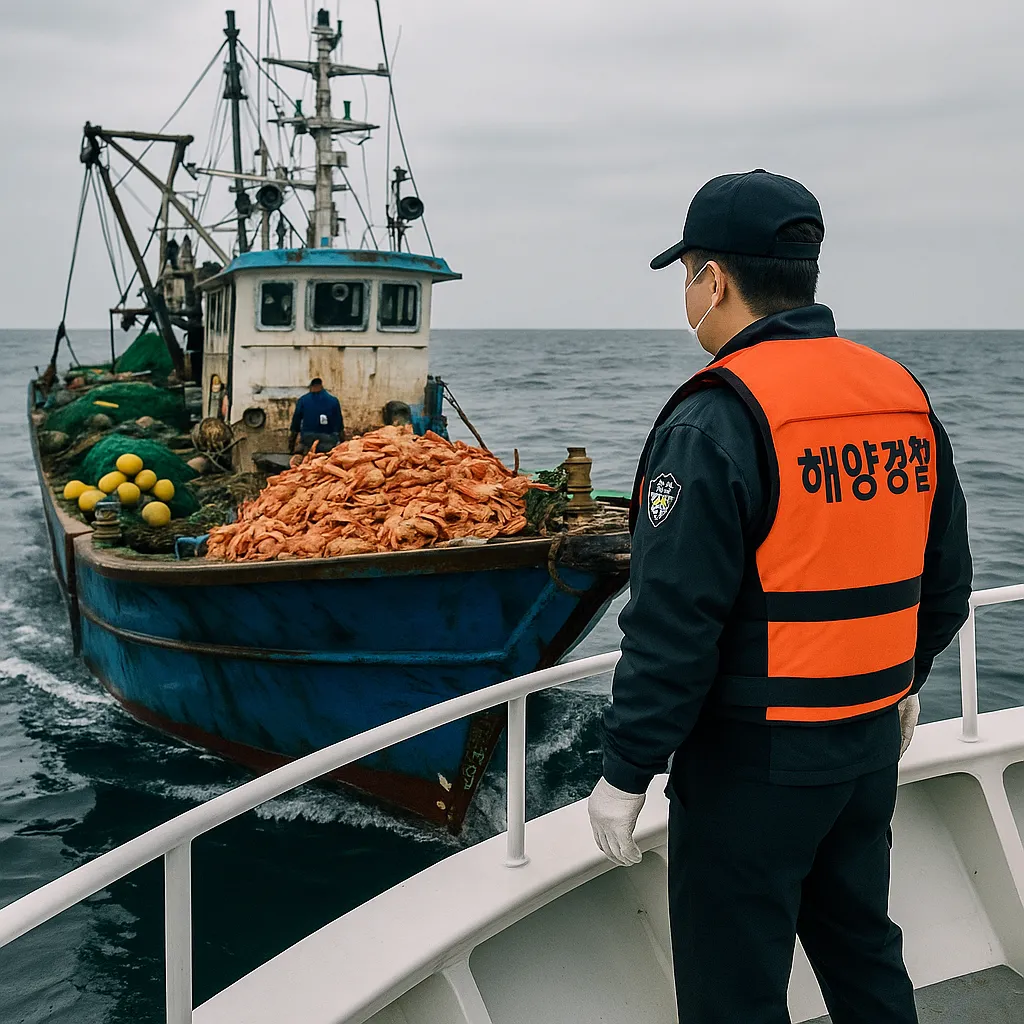해양경찰이 꽃게 어선을 단속하는 장면