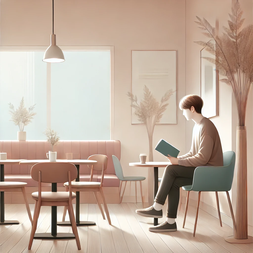 카페에서 혼자 시간을 보내며 자연스럽게 만남을 기다리는 모습