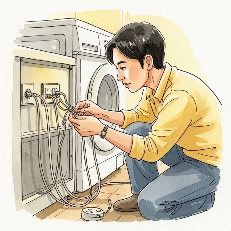 가전제품의 전선 상태를 점검하는 모습