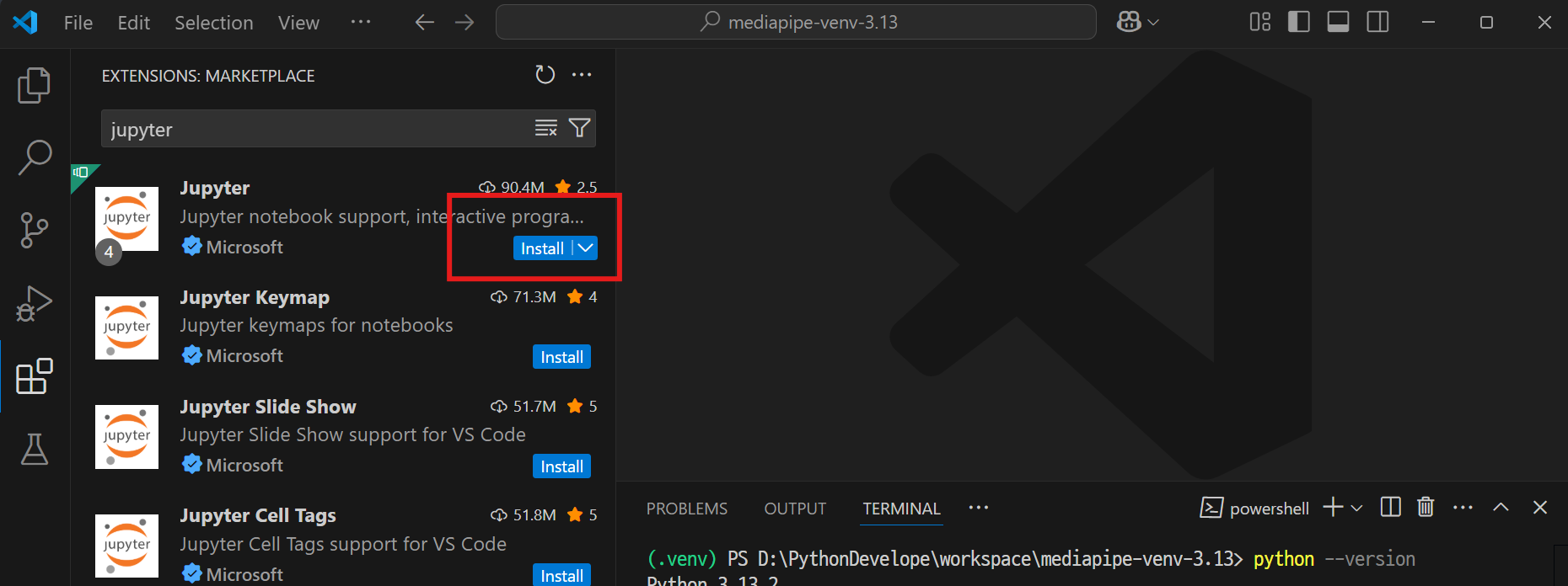 VSCode에서 Jupyter 확장설치