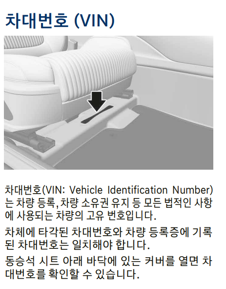 그랜저 취급설명서 차대번호 위치 확인 방법