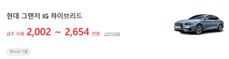 2016~2019년식 그랜저IG 하이브리드 중고차 시세