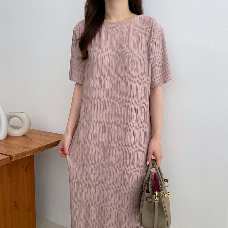 여름 원피스 플리츠 주름 링클 반팔 롱 원피스 빅사이즈