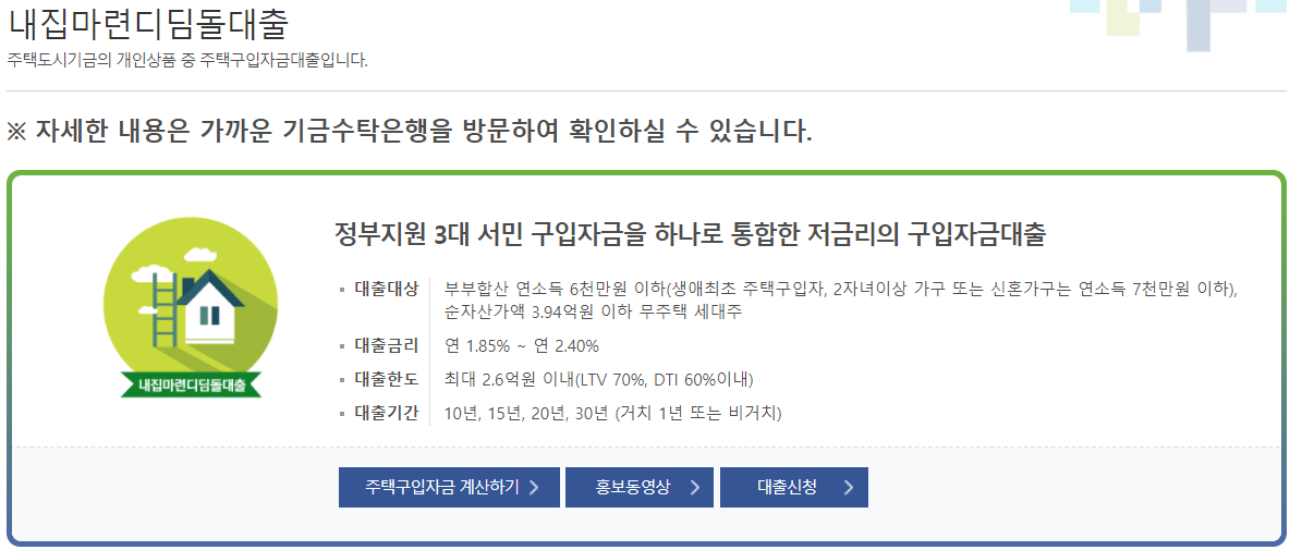 내집마련디딤돌대출 자세한 내용