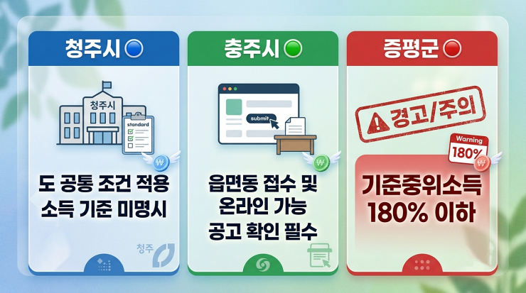 2026 충청북도 결혼·출산가정 대출이자 지원 지역별 추가 조건 비교