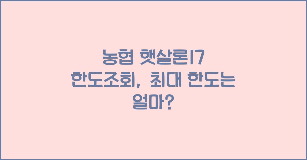 농협 햇살론17 한도조회