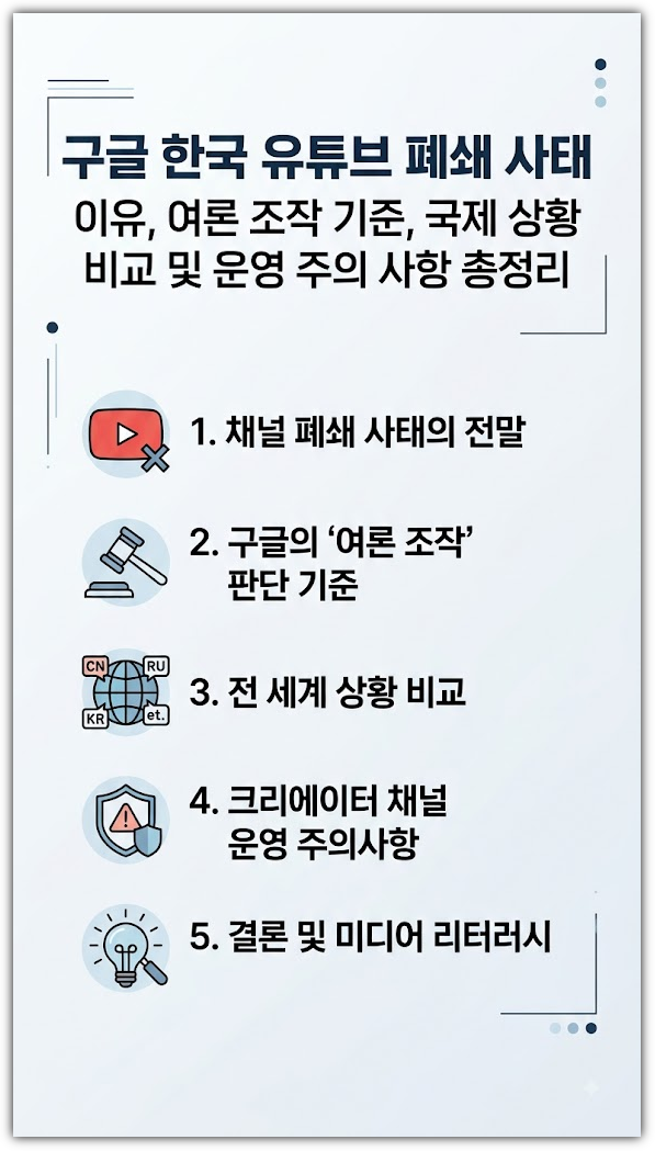 구글 한국 유튜브 폐쇄, 이유, 원인, 여론 조작 기준, 전세계, 국제 상황 비교, 운영 주의 사항 총정리