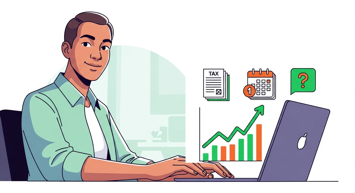 노트북으로 연말정산 정보를 확인하고 회사 담당자와 소통하며 미리 준비하는 직장인의 모습