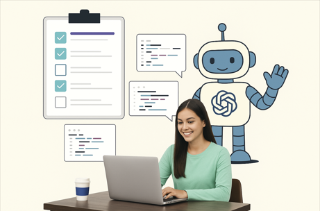 창작자의 외부 조력자로 진화하는 ChatGPT. 창작자와 챗봇 일러스트.