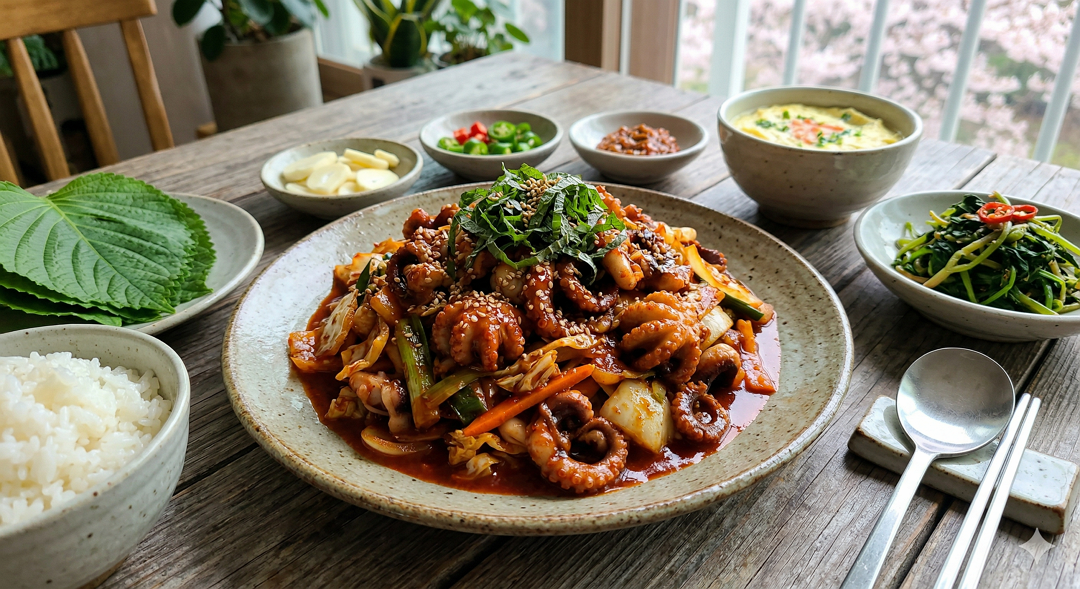 봄 주꾸미볶음 양념 잘 밴 접시