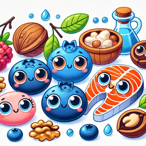 눈건강에 좋은 식품을 표현한 이미지