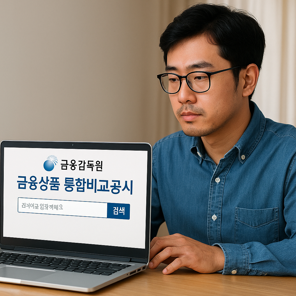 금융감독원 금융상품 통합비교공시 사이트 검색하는 남성 