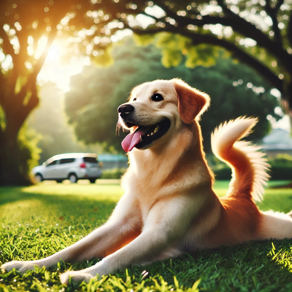 운동 후 스트레칭하는 강아지