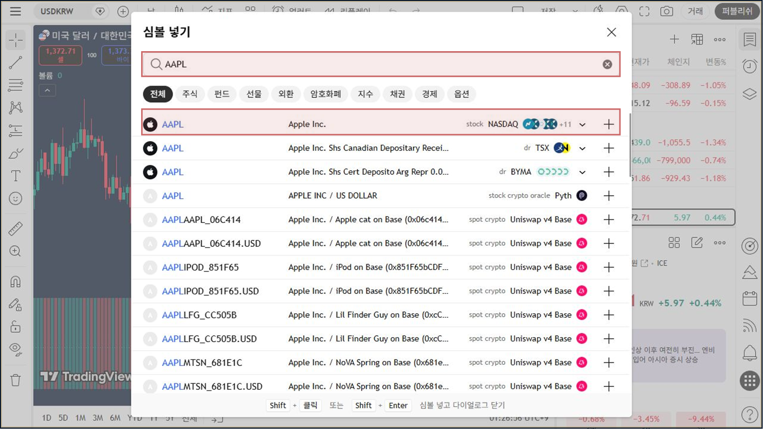 트레이딩뷰에서 심볼과 거래소를 확인하고 관심종목에 추가하는 방법
