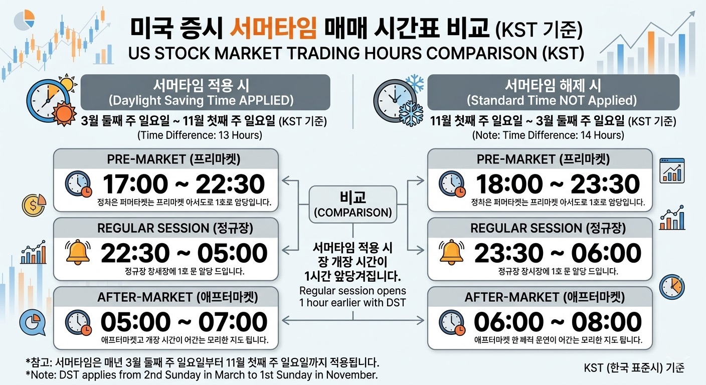 미증시 서머타임 매매 시간표 비교