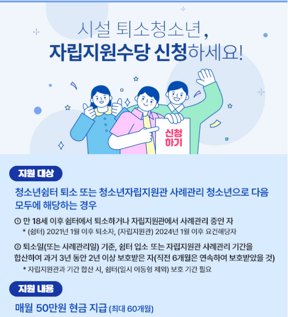 시설퇴소청소년 자립지원수당 신청방법
