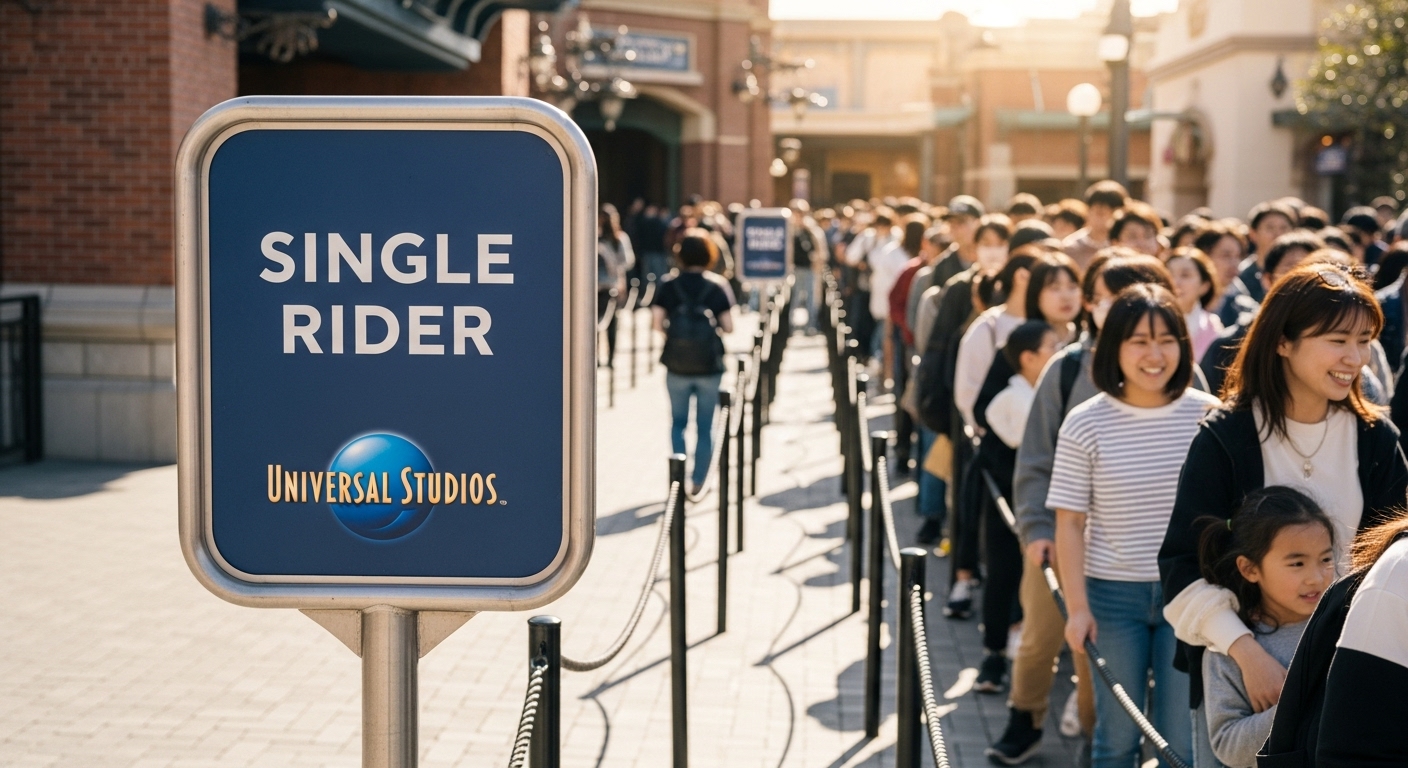 유니버셜 스튜디오 싱글 라이더 라인의 모습, 일반 대기줄보다 훨씬 짧다.