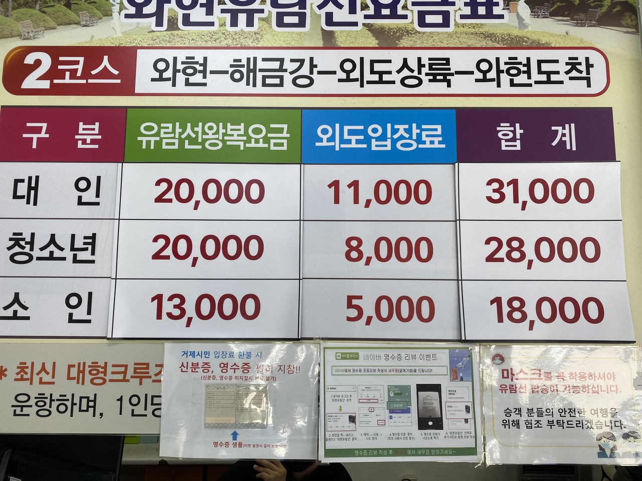 거제도유람선-외도유람선승선료