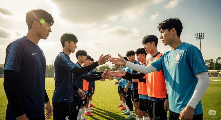 양팀 선수들이 시합을 마치고 서로를 격려하고 있다.