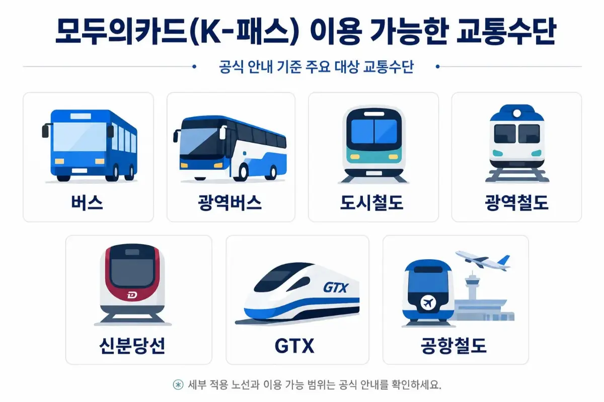 모두의 카드 이용가능한 교통수단 인포그래픽