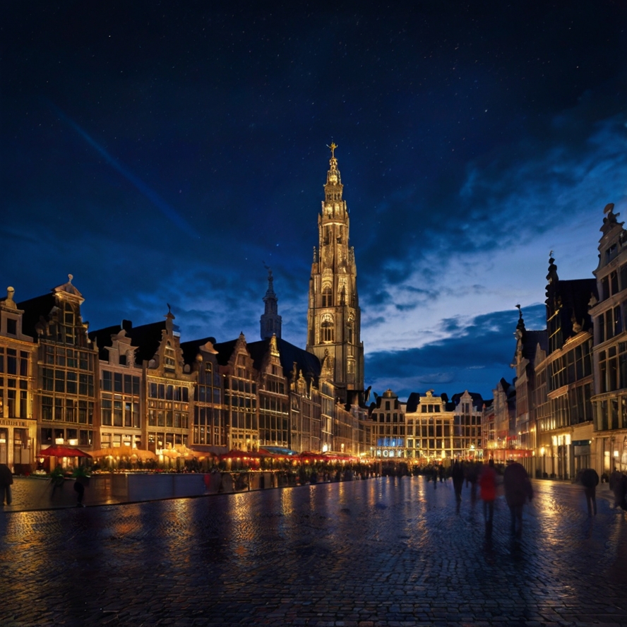안트베르펜 야경을 묘사한 이미지
