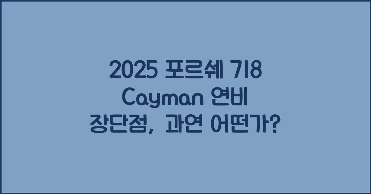 2025 포르쉐 718 Cayman 연비 장단점