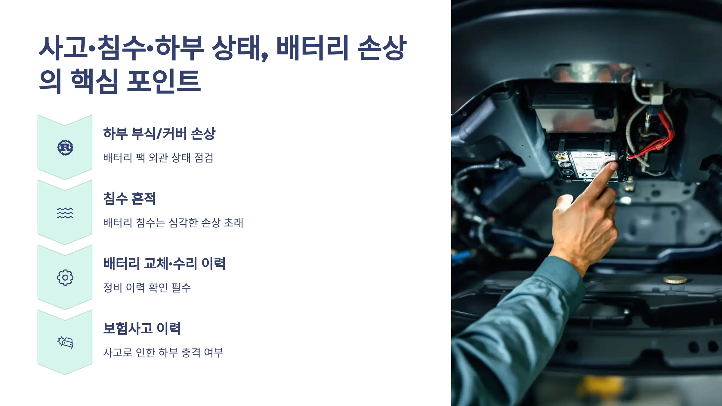 사고&middot;침수&middot;하부 상태, 배터리 손상의 핵심 포인트