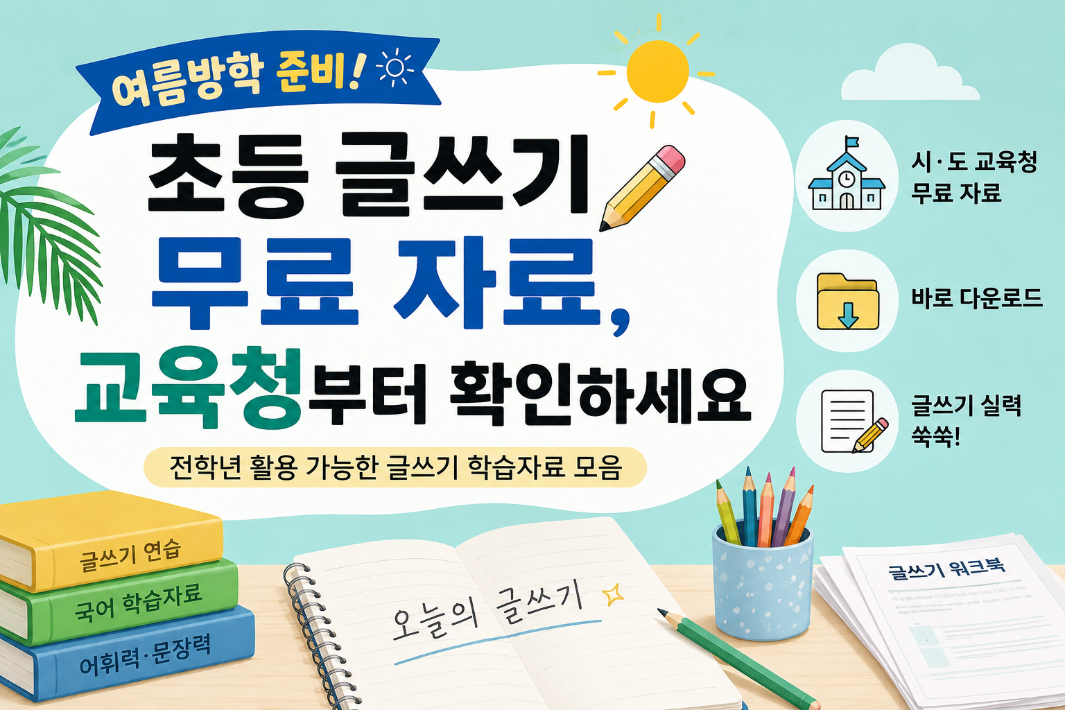 여름방학 준비! 초등 글쓰기 무료 자료, 교육청부터 확인하세요 썸네일 이미지