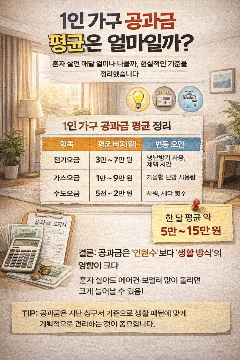 1인 가구 공과금 평균 비용 알아보기