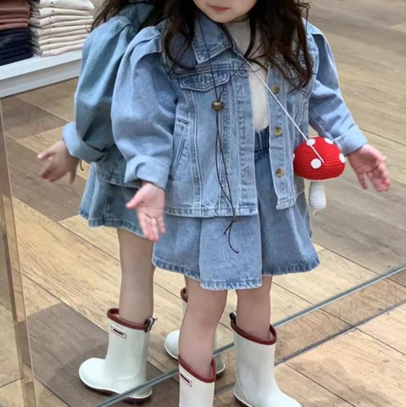 아기청자켓 유아 여아 키즈 데님 청 자켓 스커트 치마바지 세트