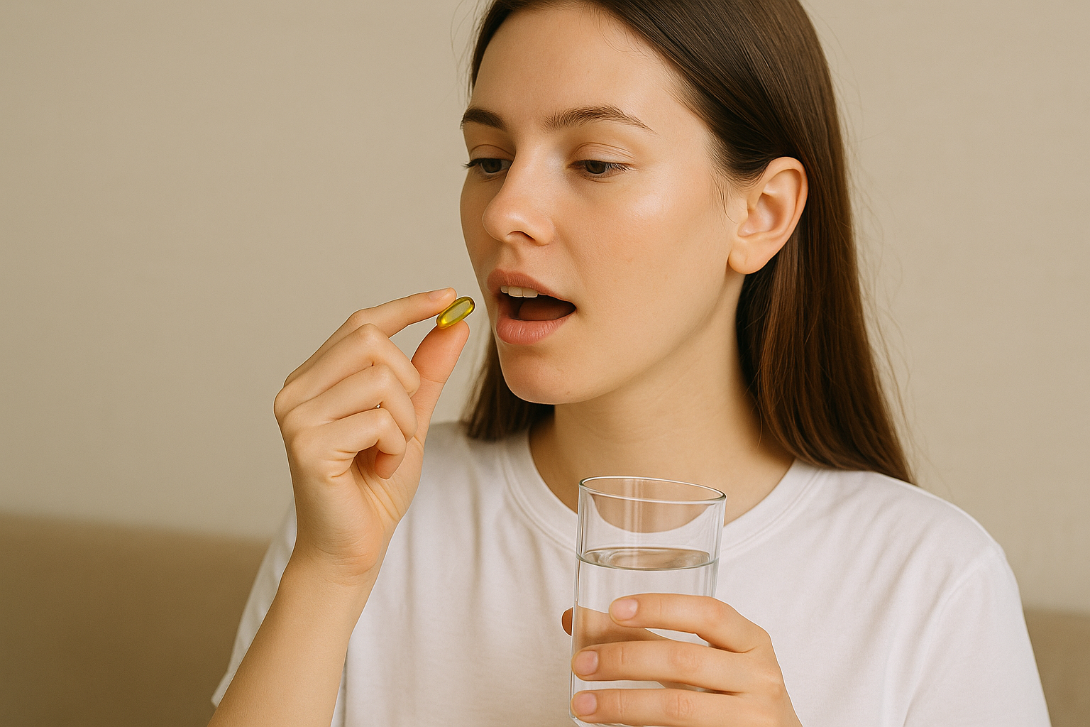 여성이 비타민 먹는 모습