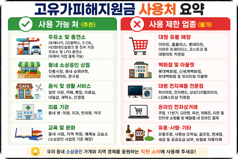 고유가 피해지원금 사용기간 및 사용처 이미지