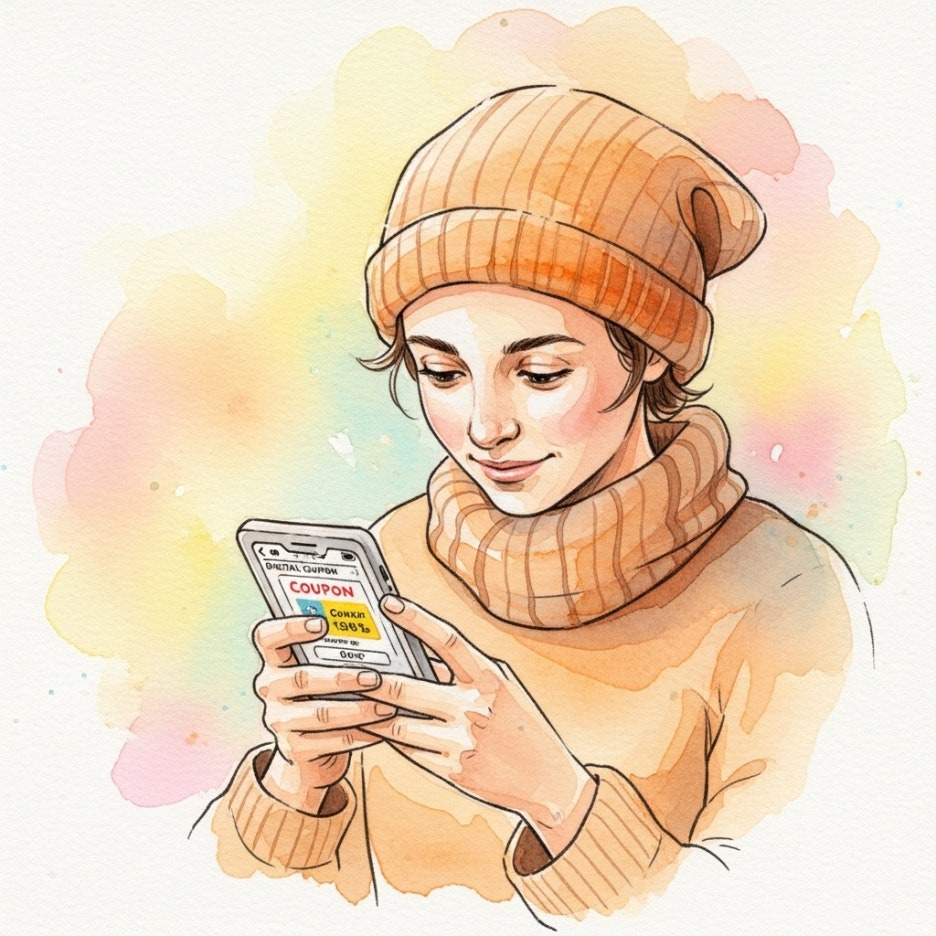 스마트폰으로 쿠폰 정보를 확인하는 모습