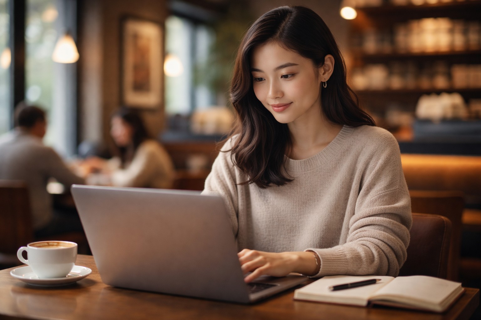 컴퓨터로 바이브코딩하는 여성 이미지