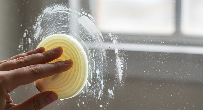 양파 반쪽으로 유리창을 문지르면