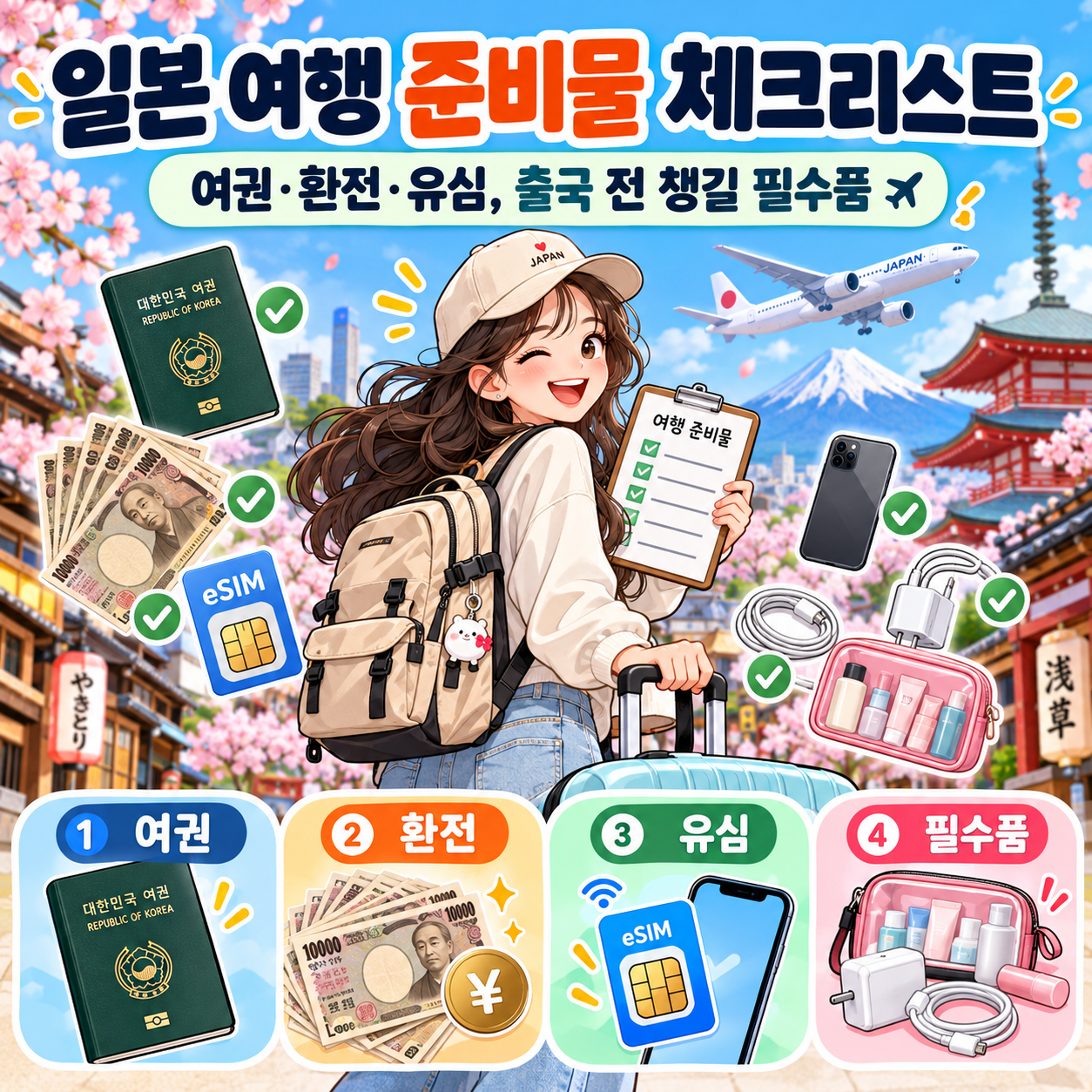 일본 여행 준비물 체크리스트｜여권&middot;환전&middot;유심, 출국 전 챙길 필수품
