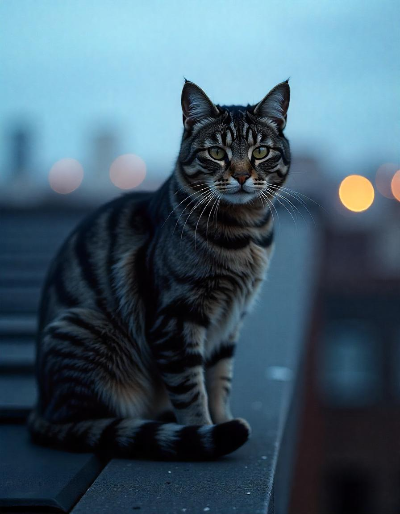 지붕 위에 올라간 수컷 고양이