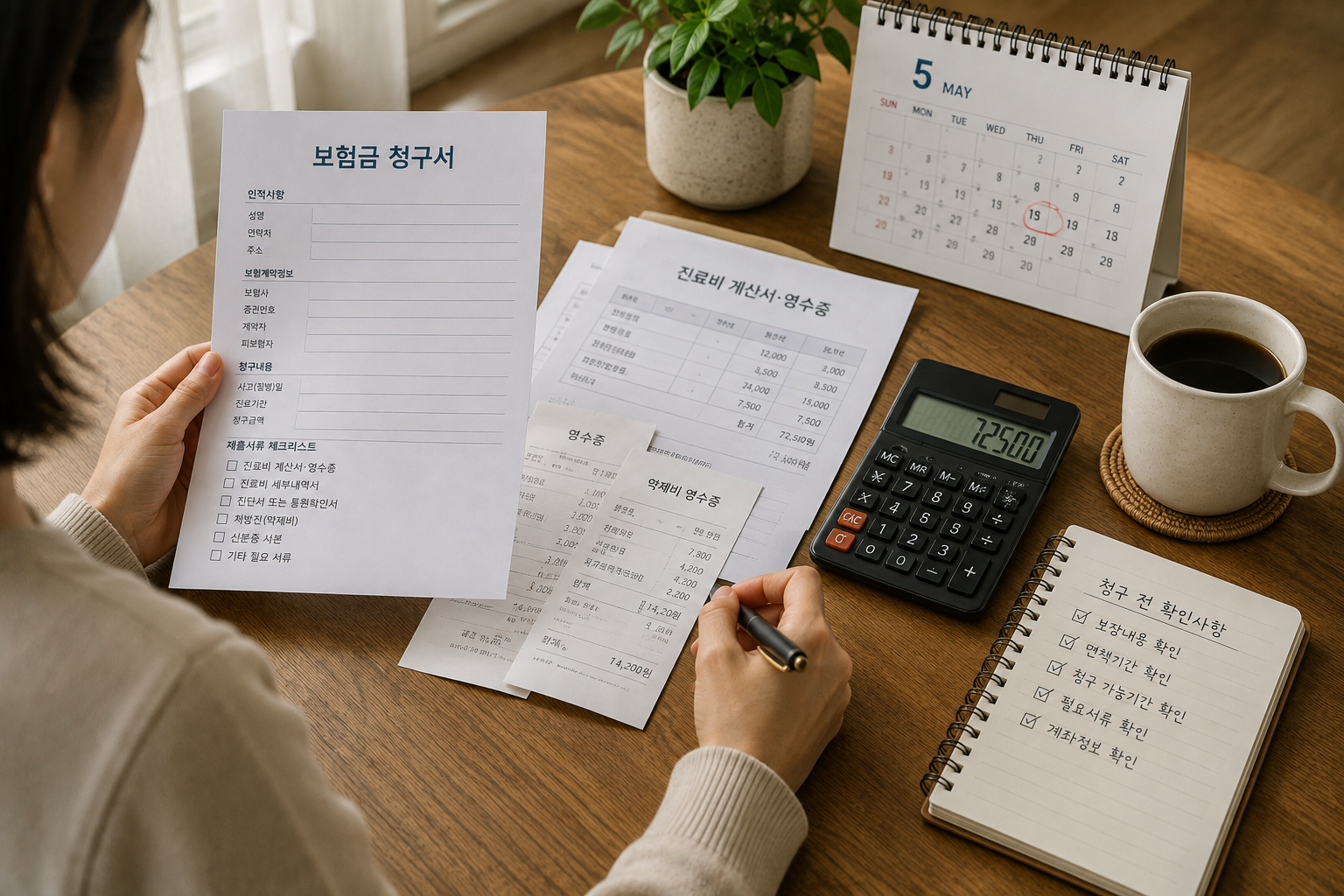 약국에서 처방약과 약제비 영수증을 받는 모습