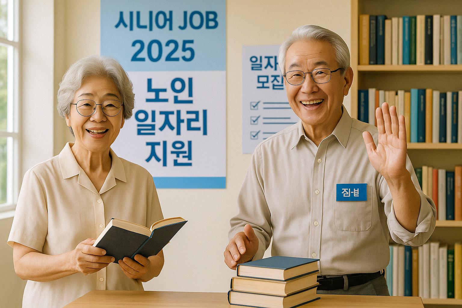 2025년 노인 일자리 지원 정책에 따라 활기차게 근무 중인 노부부의 모습