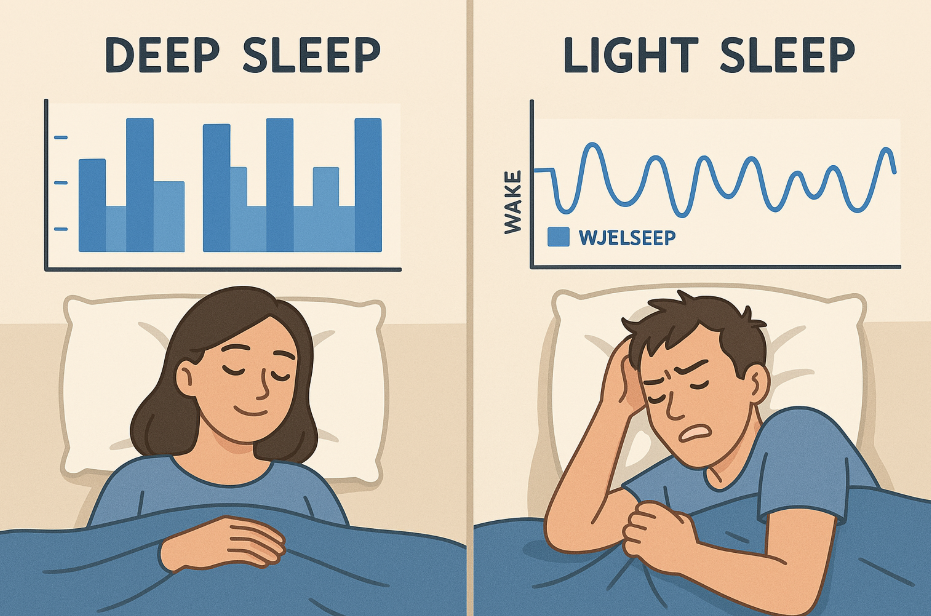 숙면과 얕은 수면의 차이를 보여주는 이미지]