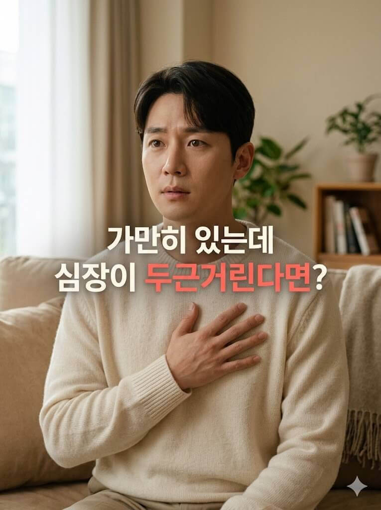 가만히 있은데 심장이 두근거려 긴장하고 있는 남성의 모습