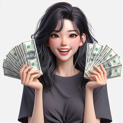 돈을 들고 좋아하는 여성