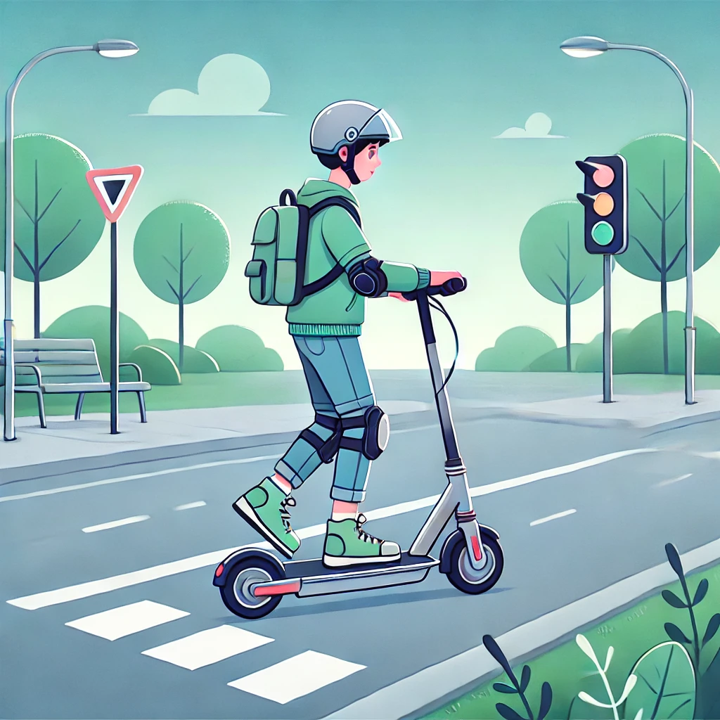 안전 장구를 착용한 전동킥보드 사용자