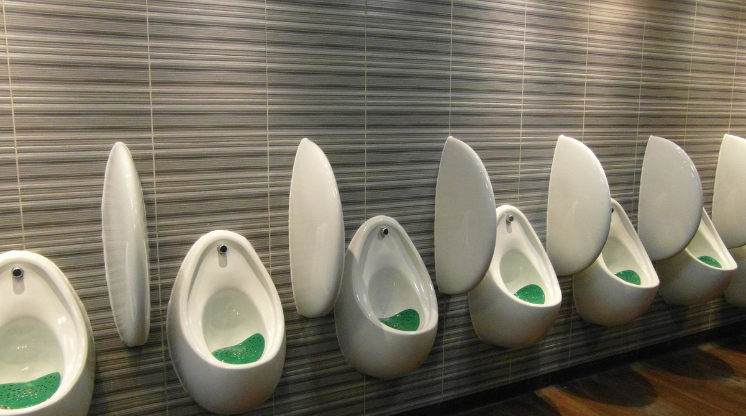 공중 화장실의 소변기의 모습