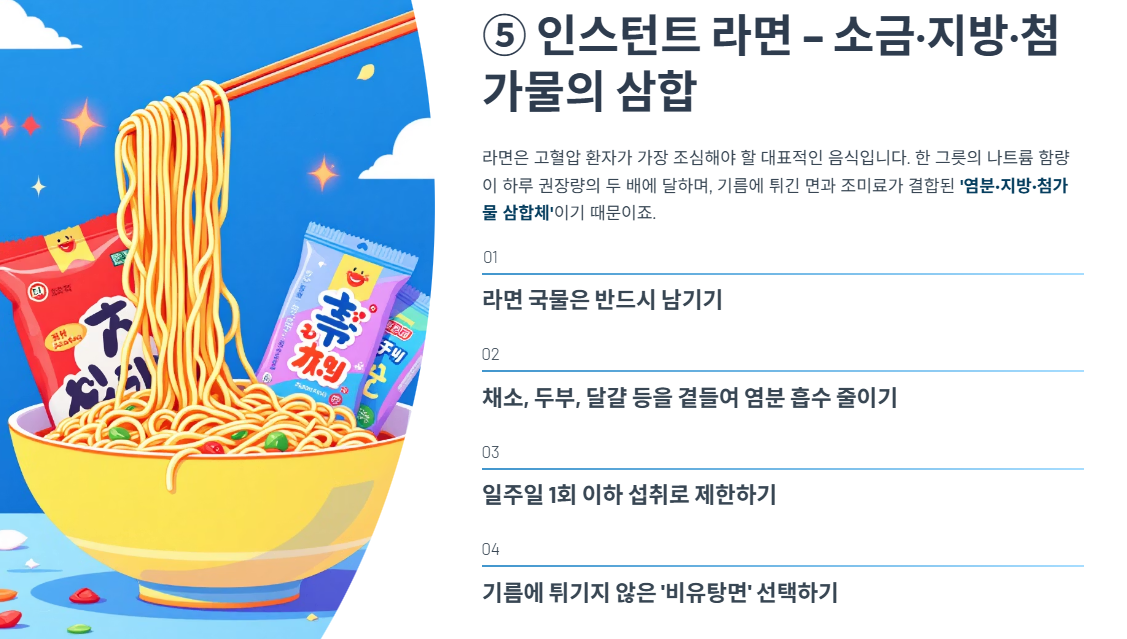 인스턴트 라면 – 소금·지방·첨가물의 삼합